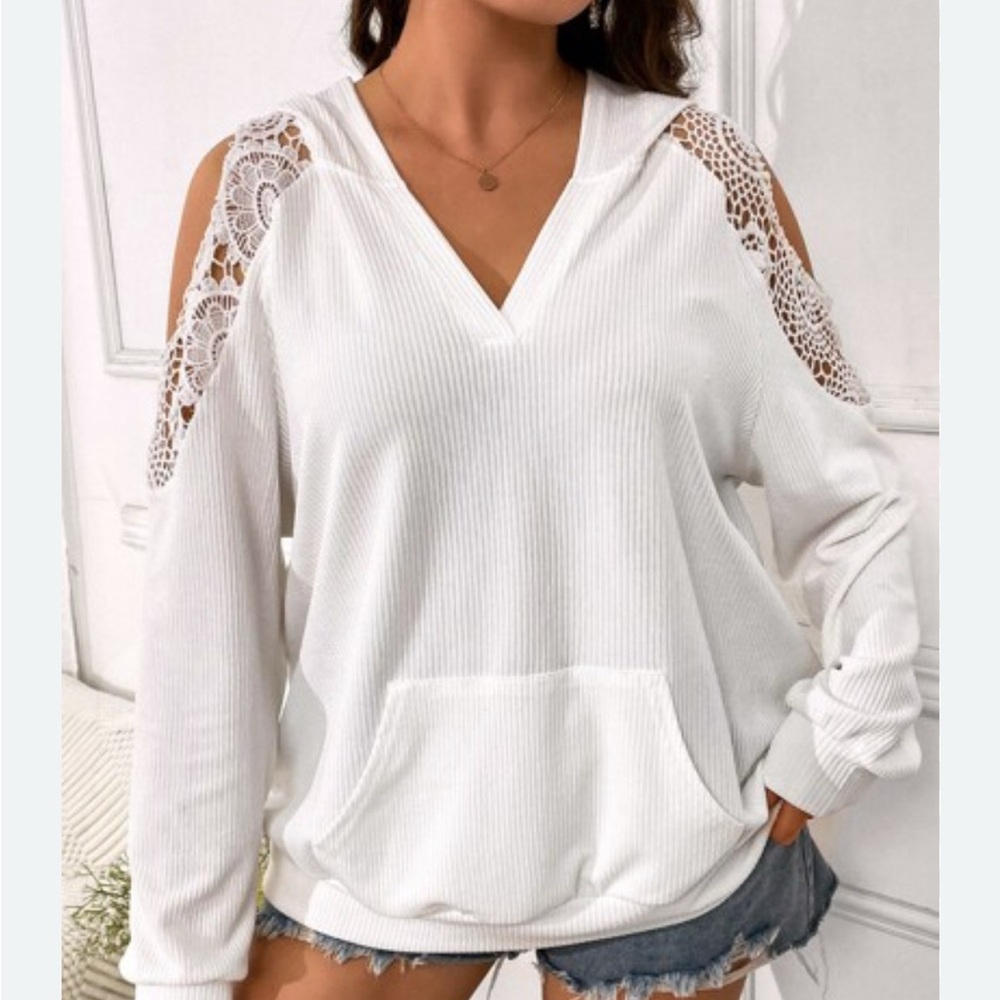 SHEIN White Cut Out Relaxed Hoodie